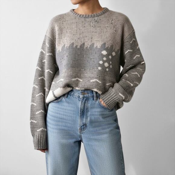 Vintage 90s Wool Oatmeal Gray Sweater Cabincore Scandi Nordic Neutral Earthy 6 - Picture 2 of 11